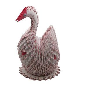 Origami PAPER Swan Basket White Red Accents Spring Easter Decor Folk Art Large